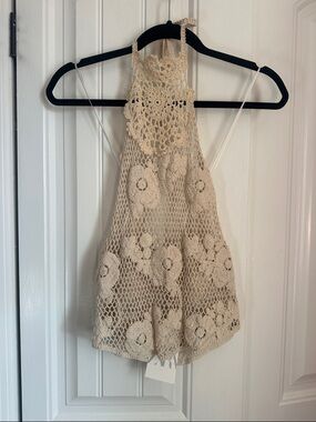 Zara Cream Knit Textured Halter Top